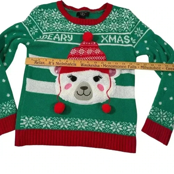 It's Our Time Polar Bear Christmas Ugly Holiday Sweater Girls Size Large - Picture 4 of 10
